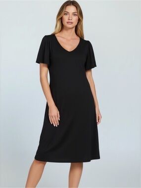 Zenana Flutter Sleeve Classic V-Neck Black Dress